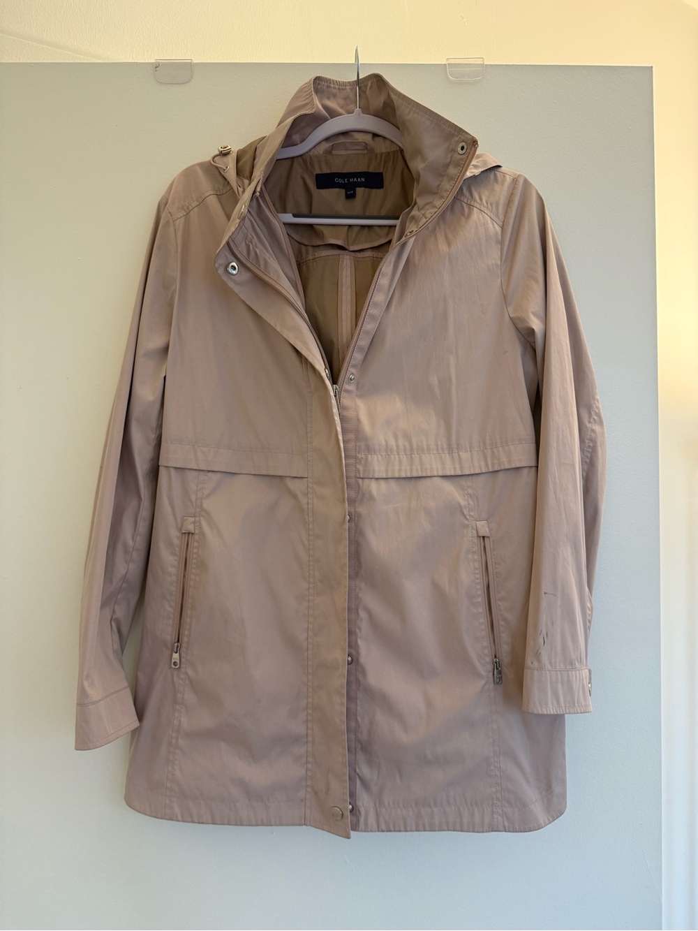 Cole Haan Light Pink Hooded Raincoat